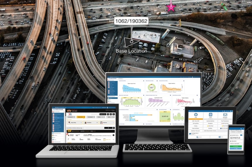 Computers, tablet and cell phone showing Telematics dashboard